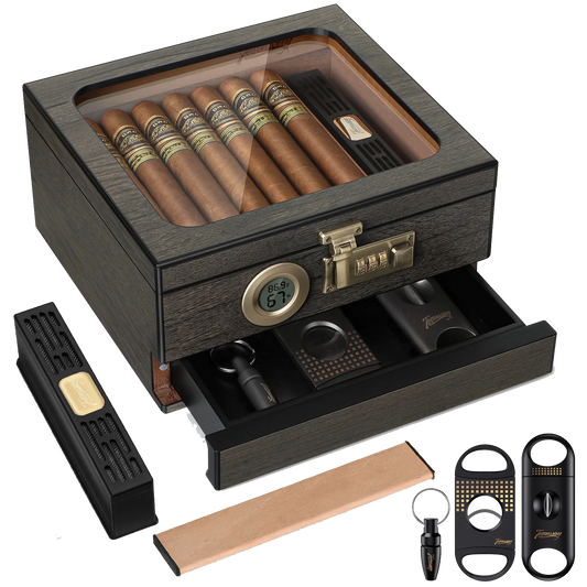 Glass Top Cigar Humidor with Digital Hygrometer & Lock