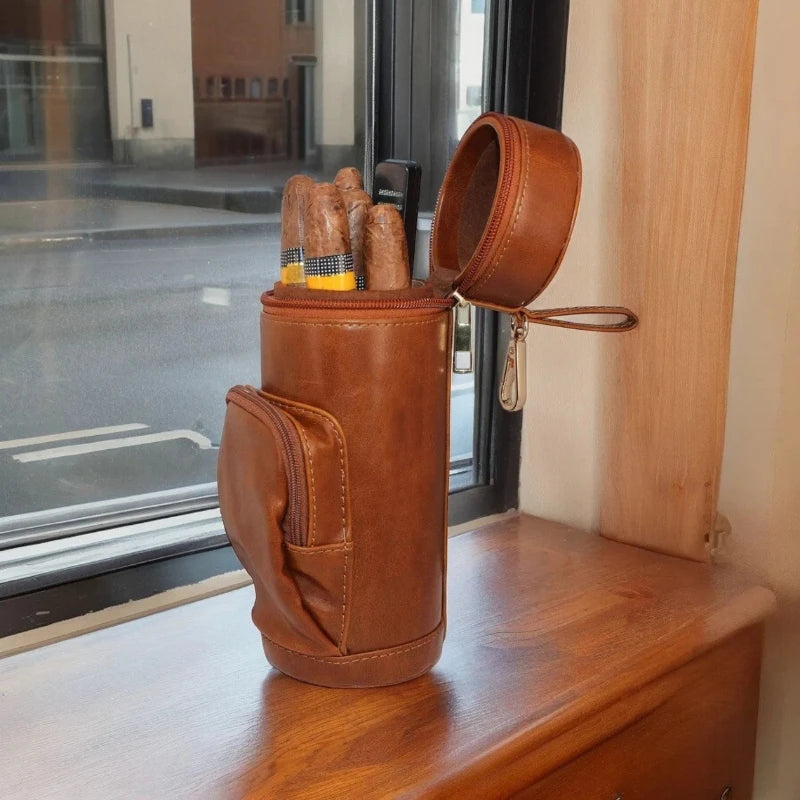 Leather Travel Cigar Humidor with Hygrometer