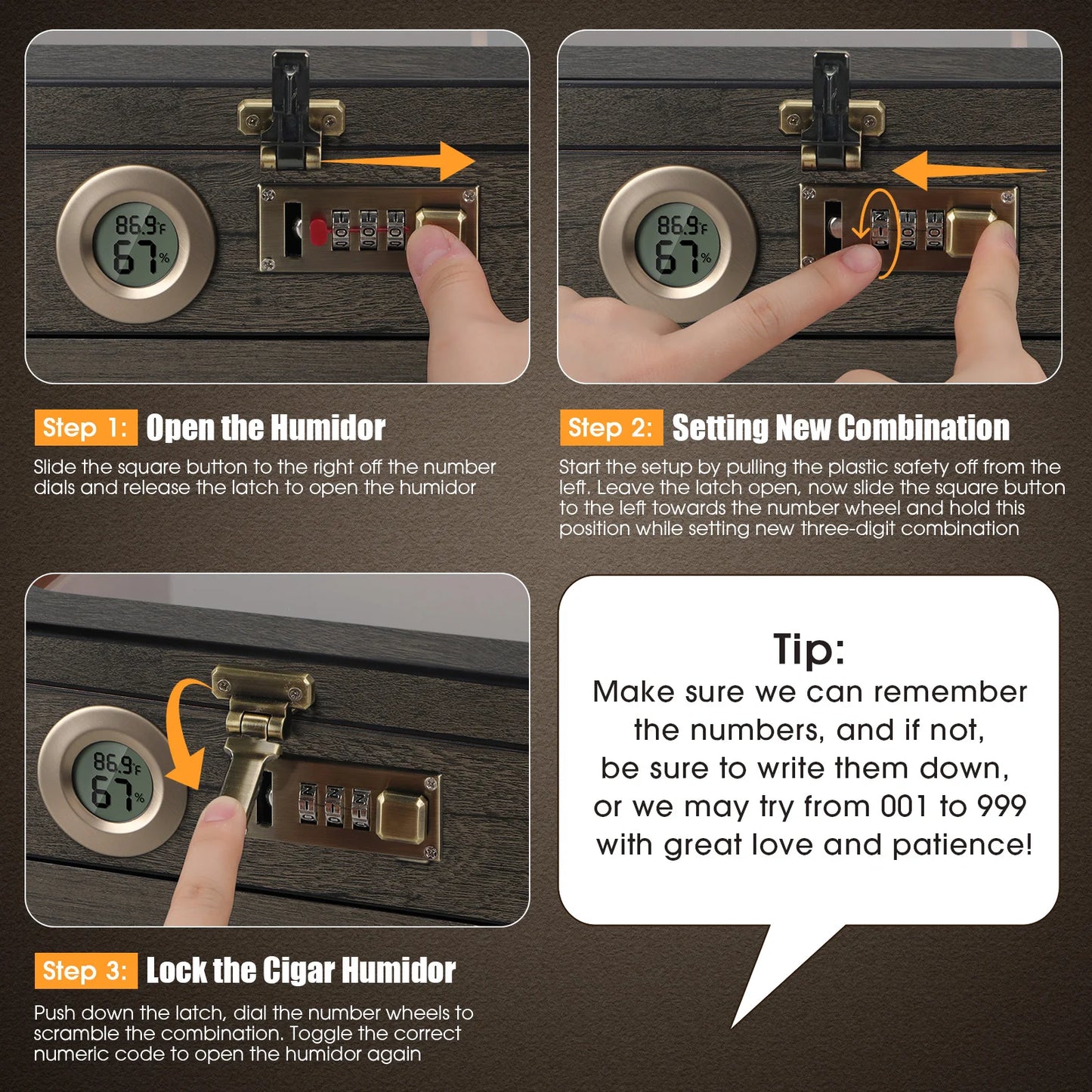 Glass Top Cigar Humidor with Digital Hygrometer & Lock